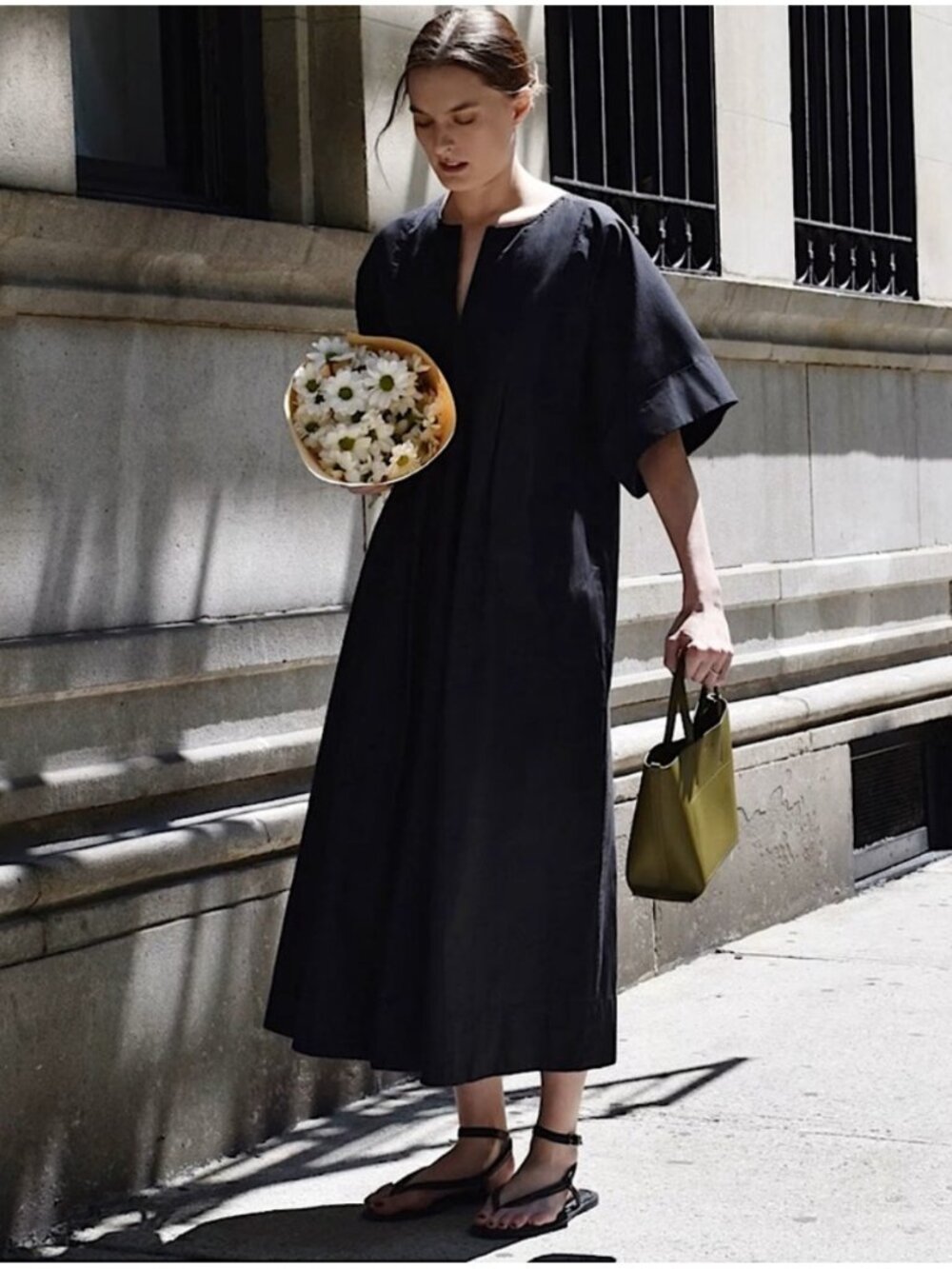 Everlane The Poplin Caftan Midi Dress in Black Size XS